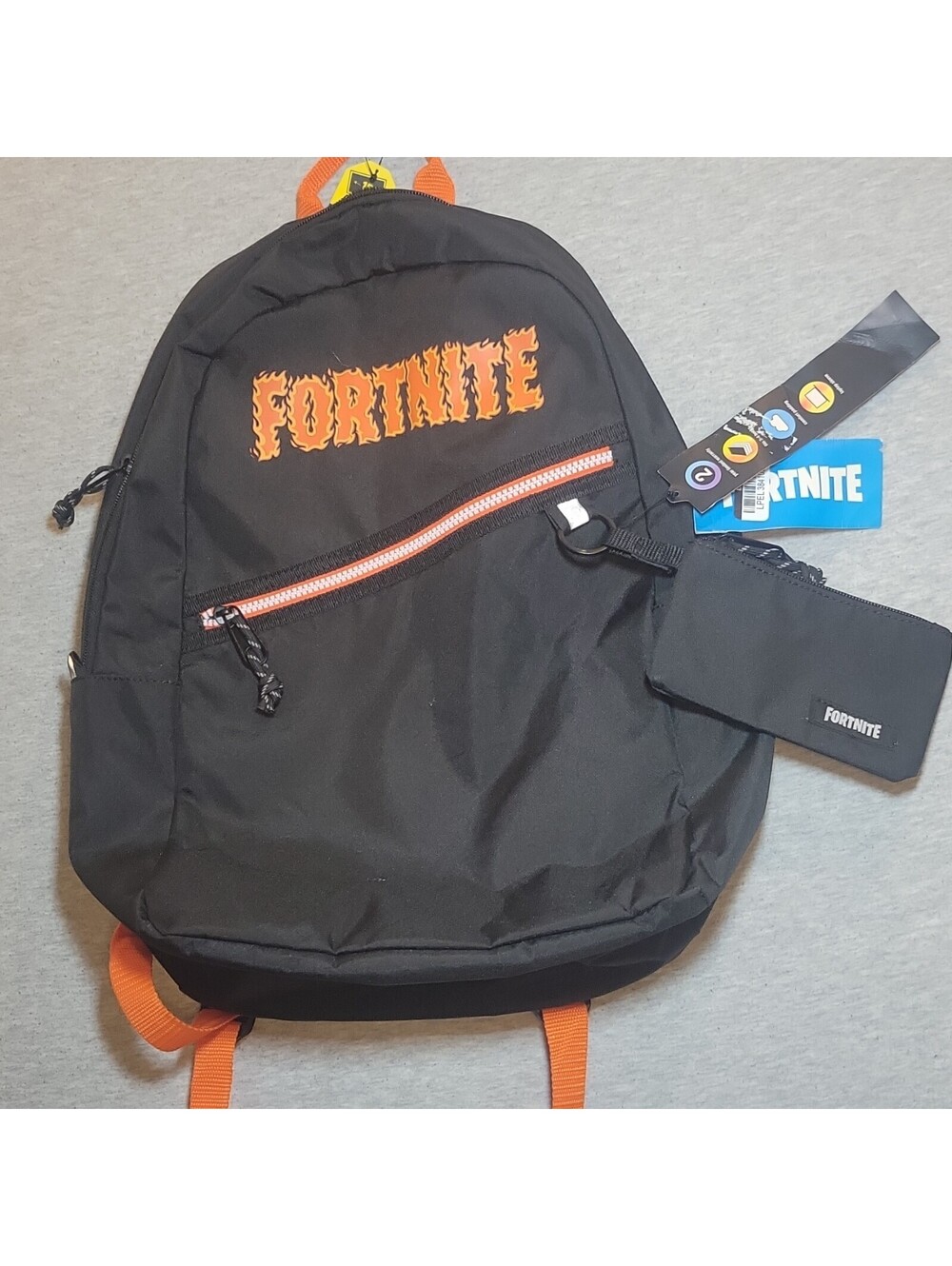 Fortnite Backpack w/ Matching Zip Pouch Black Orange Laptop Sleeve New With Tags